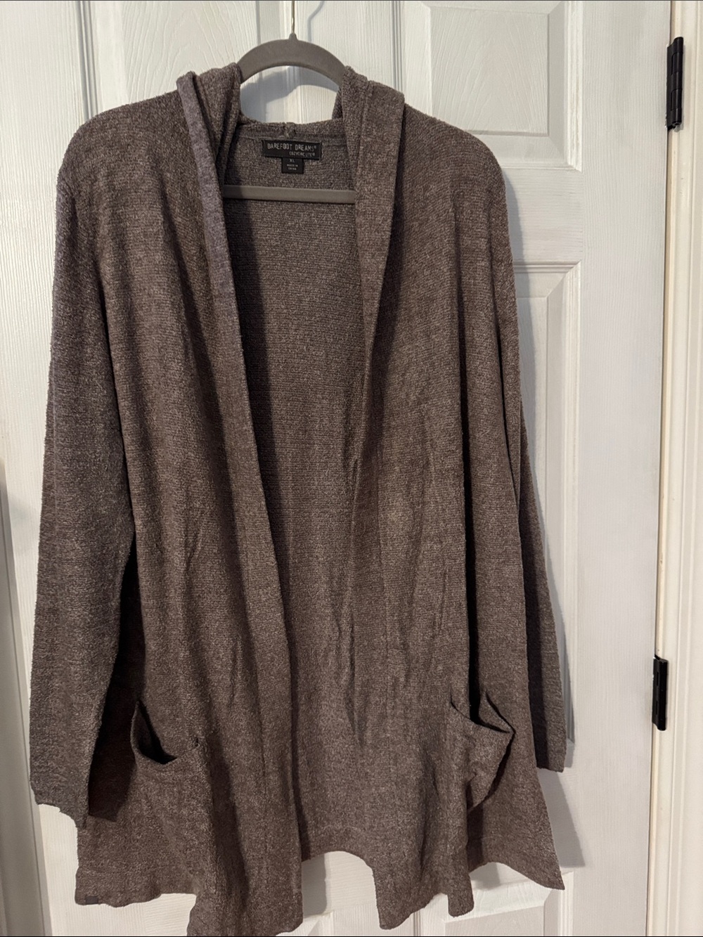 Barefoot Dreams Hooded Open-Front Cardigan in light gray